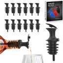 Esatto Pour and Seal, Plastic Bottle Pourers With Built In Lid  Easy and Precise Pouring, Lid for Storing and Healthy Practices, Professional Bar Tool, Pack of 12 Pieces Wine Stopper Pourer (Black)