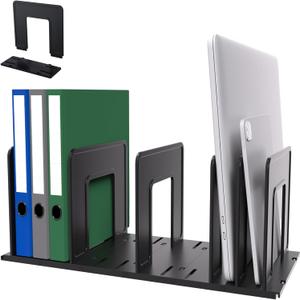 Adjustable Vertical File Sorter Sturdy Plastic Expandable Upright File Holder for Notebook Magazine Desktop Binder Organizer Office School Bookshelf Divider, Assemble Easily Endlessly, Black (6-Parts)