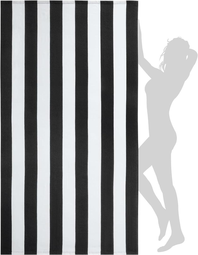WILFA Extra Large Beach Towel - Oversized Mircofiber Beach Towel 40'' x 70'', XL Striped Lightweight Pool Towel, Big Cabana Swim Travel Towel for Adults Mens Women,Black