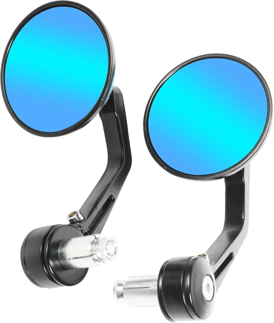 RACOONA Bar End Mirrors, Anti Glare Side View Mirrors for Handlebar, Fits Most Motorcycle with 7/8'' Handlebar (Blue Lense, Round)