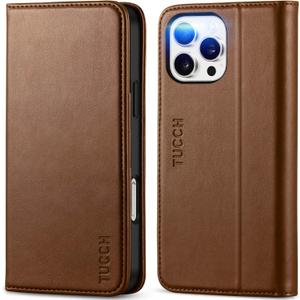 TUCCH Wallet Case for iPhone 16 Pro Max Brown | PU Leather, with Kickstand, RFID Blocking, 3 Card Slots, Flip Book Cover, Protective TPU Interior Case, Compatible with iPhone 16 Pro Max 5G 2024