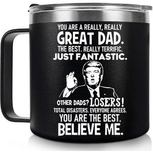 Dad Gifts from Daughter Son - Best Dad Mug Gifts for Valentines Day, Funny Birthday Gift Ideas for Dads, Fathers, Men, 14 OZ Stainless Steel Insulated Travel Coffee Mug Cup, Black