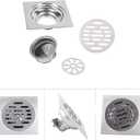 Square Bathroom Floor Drain Cover, Thick Stainless Steel Shower Drain Cover Square Shower Drainer with Waste Gate for Kitchen Bathrooms Garage Wet Areas 50/75mm Pipe Fit (Style 1)