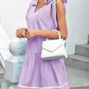 Wenrine Womens Summer V Neck Mini Dress Tie Shoulder Sleeveless Contrast Loose Casual Beach Dresses (Small, Light Purple)