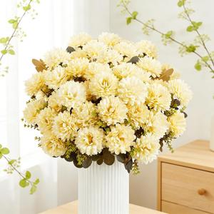 18 Heads Cream White Artificial Chrysanthemum Flowers Fake Mums White Kiku Ball Flowers Bouquet Silk Chrysanthemums for Indoor Outdoor Table Centerpiece Vase Wedding Decoration, 2 Pcs