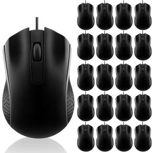 Tellegloww 20 Pcs Wired USB Computer Mouse Bulk 3-Button Corded Wired Mouse for Laptop Desktop Computer Mice for PC Office School Home Supplies, Black