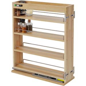 Grehitk Pull Out Spice Rack Organizer for Cabinet (5" W x 22.3" D x 25.2" H), Sliding Spice Rack for Kitchen Cabinet, Wood Pull Out Cabinet Organizer for Multi-Use