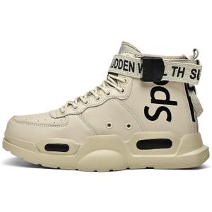 Mens Fashion Sneakers High Top Walking Shoes Sport Athletic Casual Shoe Vogue Stylish Men (9.5, Beige)