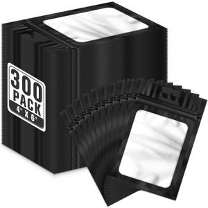 ANZNKU 300 Pcs Resealable Mylar Bags with Frosted Clear Window, 4x6 Inch Resealable Bags for Small Business, Smell Proof Hangover Kit Bag, Foil Zipper Pouches for Food Storage Party favor(Black)