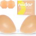 Niidor Adhesive Bra Strapless Ultra Sticky Invisible Push up Silicone Bra Multiple Colors Sizes Reusable for Backless Dress (Creme), Cup Size B