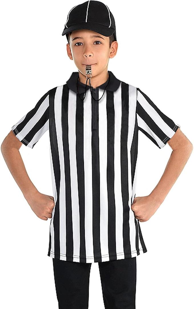 Thapower Children Referee Shirt Costume Kids Youth Black and White Stripe Boy Girls Toddler Ref Jersey, XS