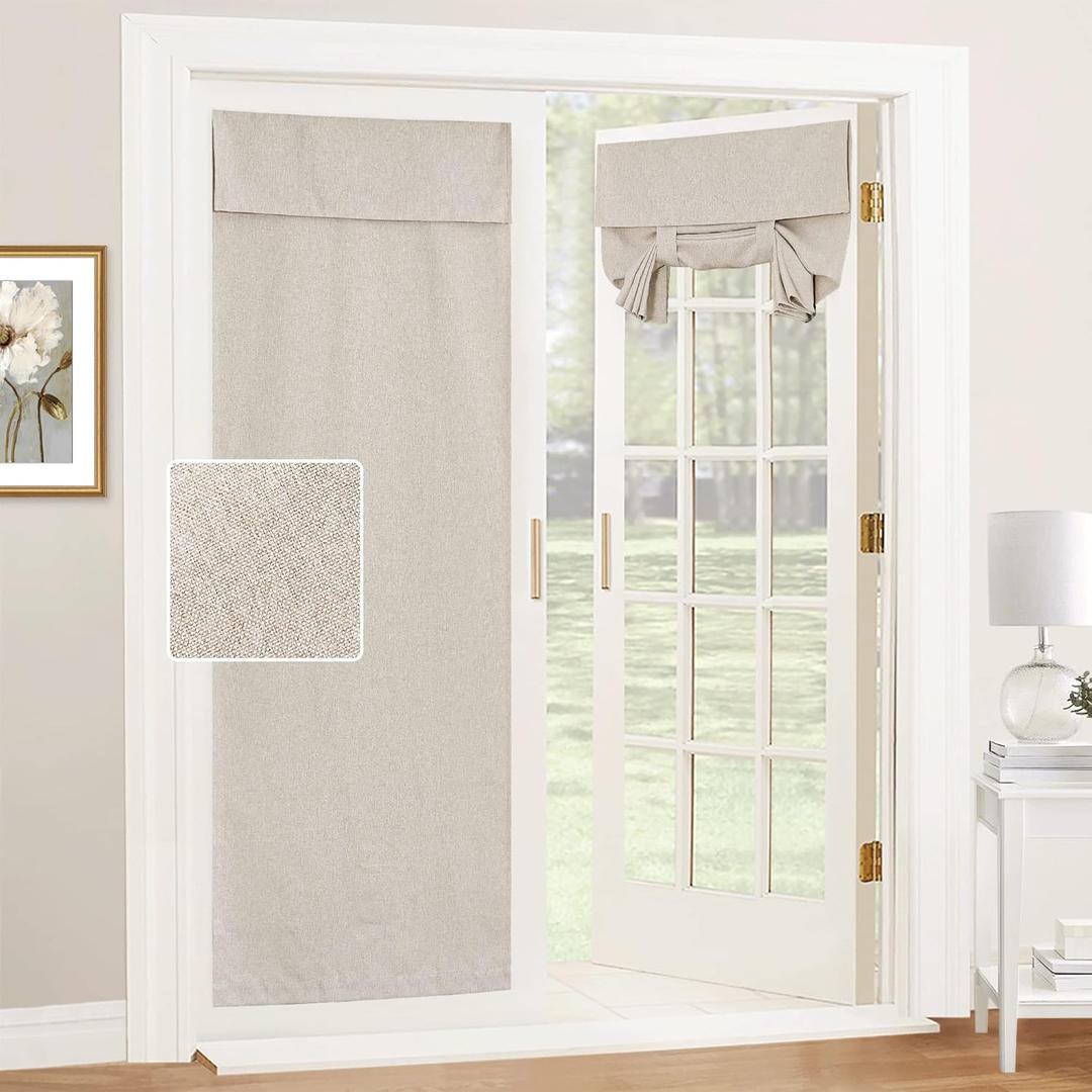 RYB HOME Tricia Room Darkening Curtains for French Door, Nature Linen Blended Privacy Roll Up Door Curtains and Drapes Blinds for Sightseeing and Window Decor, W26 x L69 inch, 1 Pc, Khaki (26"W x 69"L (Pack of 1), Khaki)