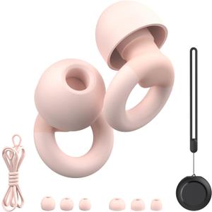 Earplugs for Sleeping,Noise Reduction Soft Silicone Ear Plugs with 7 Pairs Ear Tips&One Connection Cord,Hearing Protection Reusable Earplugs for Sleeping,Concert, Work&Sound Reduction 25dB-30db (Rose Pink)