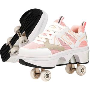CHSSIH Roller Skate Shoes for Girls, Kids, Women, Men & Adults  Retractable Shoes with Wheels | Pop-Out High Roller Skating Shoes That Turn Into Sneaker Skates (4.5, pink)