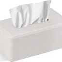 Tissue Box Cover Rectangular 9.8"(L) x 5.3"(W) x 4.3"(H) Refined Modern PU Leather Facial Tissue Dispenser Box Holder for Dresser Bathroom Decorative (Linen Beige)