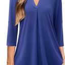 Bulotus 3/4 Length Sleeve Womens Tops Dressy Casual V Neck Collared Blouses Work Office Tunics 2026 Spring Summer (Medium, Blue)