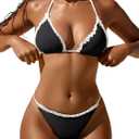 ANRABESS Sexy Bikini Sets for Women Ruffle Trim Two Piece Swimsuit 2026 Summer Bathing Suit Halter String Triangle Swimwear (Black, S)