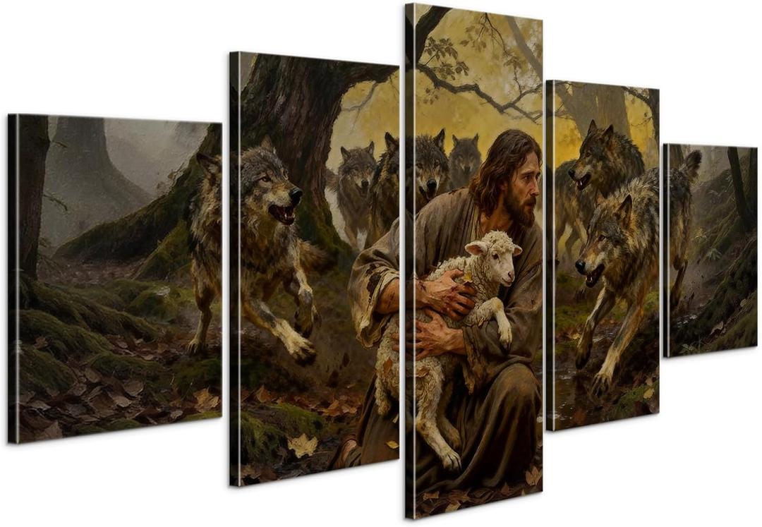 YOUHONG Jesus and Lamb Canvas Wall Art Religious Painting Christian Decor, 50"L x 24"W