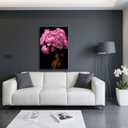 ZSHARTSWD African American Canvas Wall Art Black Woman with Flowers on Head Picture Abstract Black Girl Painting Prints for Girls Room Bathroom Decor Framed (Pink, 20L x 16W)