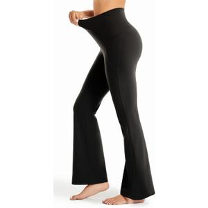Maxbee Flare Yoga Pants with Pockets for Women, V Crossover Flare Leggings Tummy Control, High Waist Bootcut Yoga Leggings (Medium, Black)