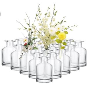 24 Pack Clear Glass Bud Vases Bulk Small Glass Living Vases for Centerpieces Vintage Table Decorative Bottle for Flowers Rustic Wedding Reception Party Decoration(1.85 x 2.87 in)