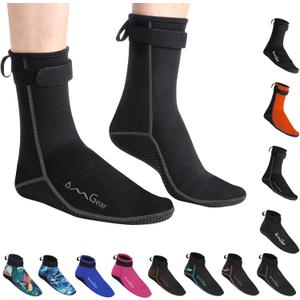 OMGear Water Socks Neoprene Socks Beach Booties 3mm 5mm Anti-Slip Wetsuit Footwear Fin Swim Sand Proof Socks (Large, 3mm High Cut/Grey)