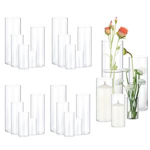 Fgail 60 Pack Clear Glass Vases for Centerpieces, Cylinder Vase Set, 4,6,8,10,12 Inch Tall Flower Vase for Home Decor, Flower Vase for Table Decorative & Hurricane Floating Candle Holders