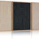 LHIUEM Large Neutral Minimalist Line Framed Canvas Wall Art Set, Boho Black and Beige Wall Decor, Abstract Geometric Modern Art Painting Painting for Living Room, Bedroom, Dining Room, Office -16"x24"x3