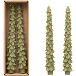 Creative Co-Op Unscented Tree Shaped Taper Candles, Cedar Green, Boxed Set of 2 (10")