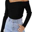 LILLUSORY Womens Off The Shoulder Sweaters Going Out Fall Sexy Knit Pullover Lightweight Asymmetrical Tops Clothes 2026 (Medium, Black)