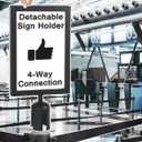 Crowd Control Stanchion Set with Sign Topper,Black Stanchion with 6.6 ft Black Retractable Belt Barriers,Crowd Control Barriers with Durable Refillable Enlarged Base 6 Pcs