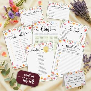 STOFINITY Wildflower Bridal Shower Games for Guests - Wedding Advice and Wishes for The Mr and Mrs, Find The Guest Bingo Bridal Shower Decorations, Funny He Said She Said Would You Rather Game Ideas
