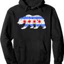 Chicago City Flag Distressed Bear Gift Pullover Hoodie XL