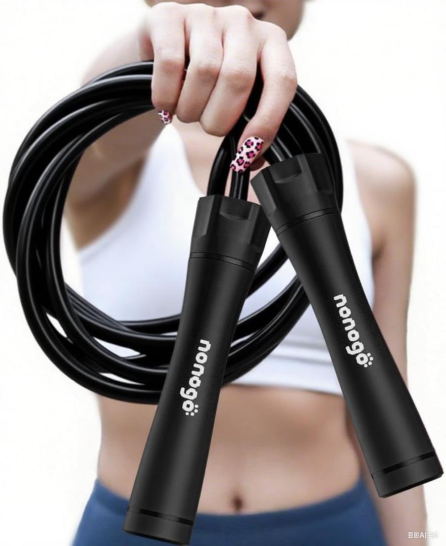 nonogo 1.1LB Weighted Jump Rope for Women  Adjustable 10mm Heavy PVC Skipping Rope for Fitness, Ideal for High-Intensity Training, MMA, Boxing, CrossFit, Weight-loss Workouts (Black Handle + Black Rope)
