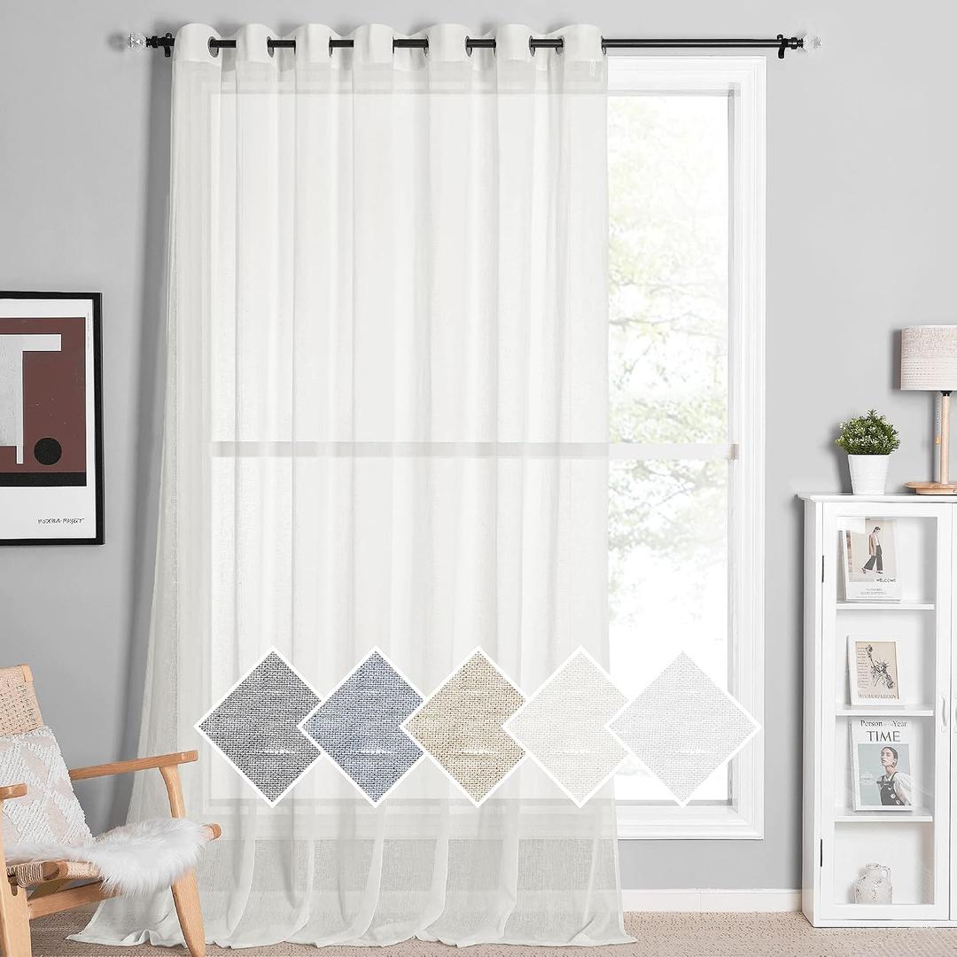 NICETOWN Linen Sheer Curtain 100 Inch Wide Privacy for Patio Door (W100 x L96), Grommet Sheer Linen Curtain Flax Texture Privacy with Light Penetration for French Door/Living Room, Ivory, 1 Panel
