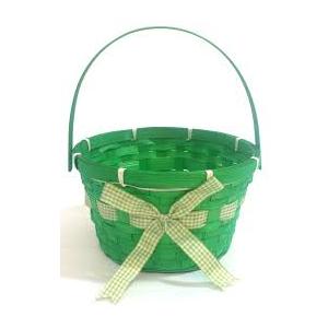Woven Bamboo Easter Basket with Handle, Round Shape, Purple 1 ct (Green) 2 pack