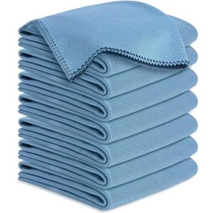 Microfiber Cleaning Cloths Glass Cleaner: 8 Packs 18X18 Window Cleaner Kit Wine Glasses Polishing Cloth Lint Free Washable Reusable Quickly Clean Mirro Screen Stainless Steel Windshield (Alaskan Blue)