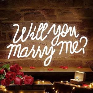 HMT Will You Marry Me Neon Sign Cool White LED Marry Me Light for Proposal Engagement Wedding Party Backdrop Wall Decor 19.7x11.8 Inch USB Powered Romantic Sign, Large, 19.7 x 11.8 inches