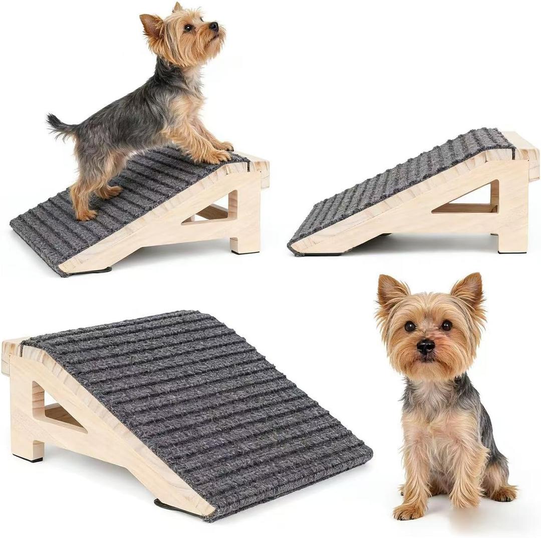Wood Dog Ramp Stairs for Outdoor, Low Angle Dog Ramp for Stairs | 4.2"H, 2 Pack, ups to 170lbs, Premium Solid Wood, Anti-Slip Carpet Surface, Dog Stairs for Small Dogs, Footrest & Stretcher