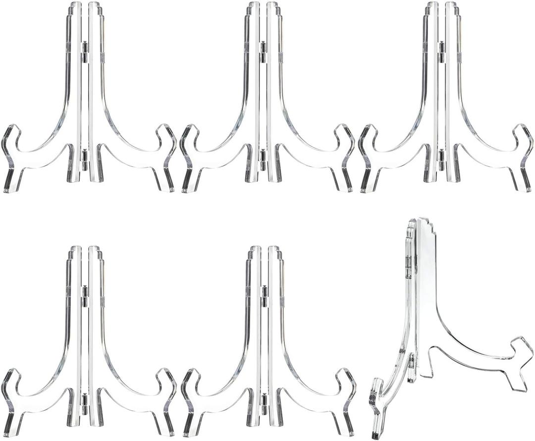 HESTYA 6 Pack 7 Inch Acrylic Easel Stand, Display Stand, Plate Holder for Display, Photo Holder Picture Frame Book(Clear)