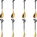 AnSaw 8-Piece Black & Gold 4.7" Leaf Handle Mini Spoons & Forks - Perfect for Coffee, Desserts, Tea, Appetizers | Elegant Stainless Steel Cutlery Set for Parties, Charcuterie Boards & Cocktails
