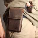 Topstache Leather Cell Phone Holster for Galaxy S25/S24/S23/S22 - Belt Clip Cell Phone Case for iPhone 17/16/15/14/13 - Magnetic Closure Leather Belt Holster Pouch for Men, L,Darkbrown