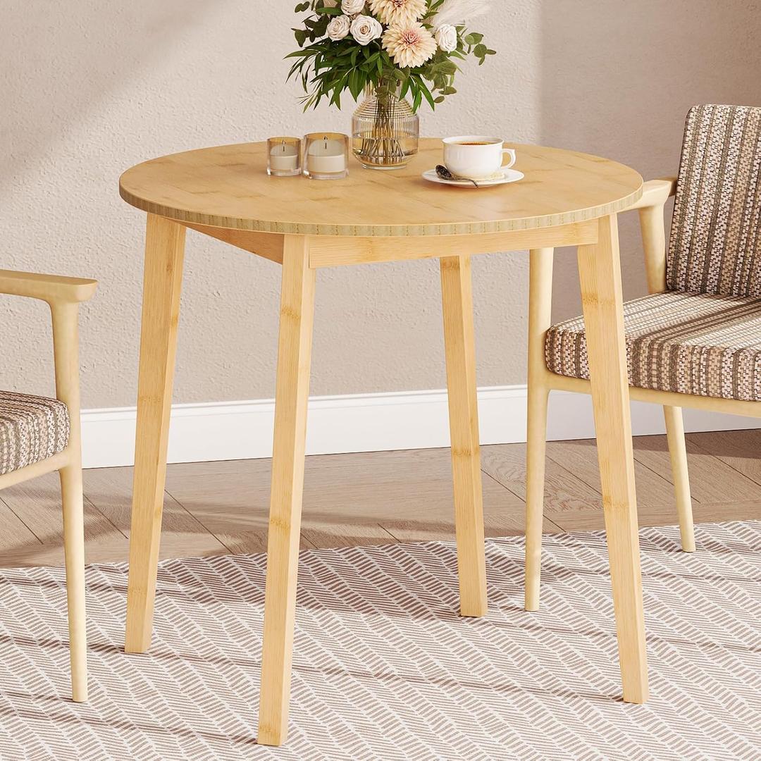 HOOBRO Bamboo Dining Table, Round Dining Table for 2, 27.5" Kitchen Table for Small Space, Writing Table, Easy to Assemble, for Dining Room, Living Room, Office, Kitchen, Apartment, Natural YL71CZ01G1, 27.5D x 27.5W x 29.5H