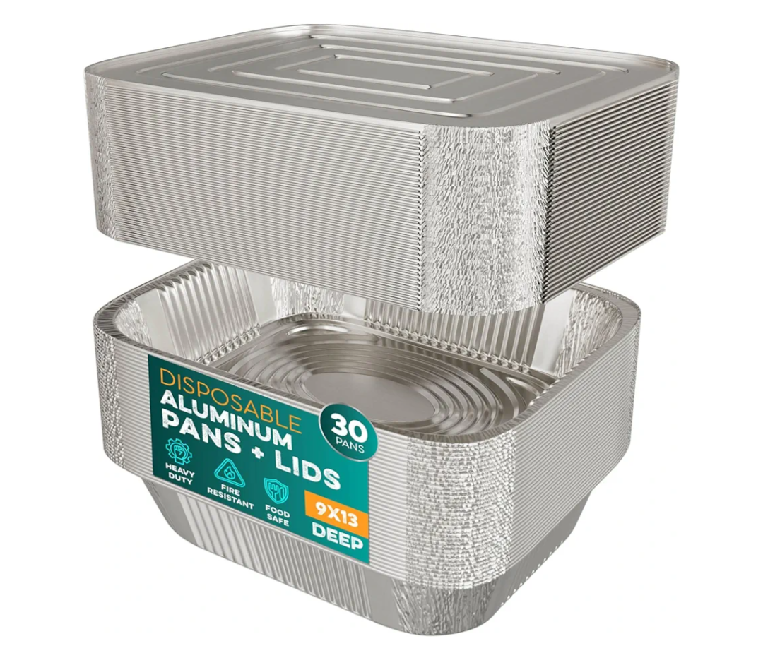 Aluminum Pans With Lids 9x13 [30 Sets] Aluminum Foil Pans Trays With Lids - Half Size Tin Foil Disposable Pans For Baking, Roasting, Cake Serving Dishes, Catering Supplies, Steam Table Chafing