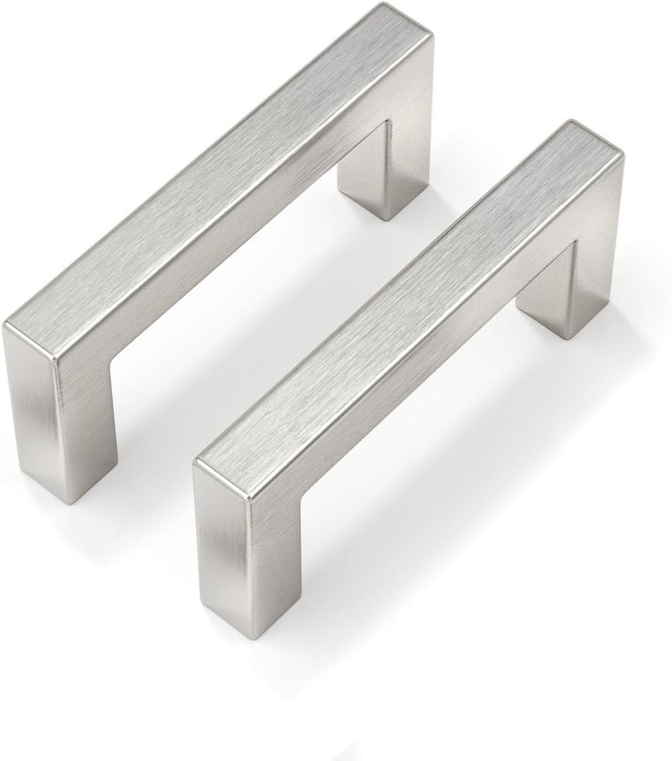 Goldenwarm 20 Pack 3 Inch Brushed Nickel Cabinet Pulls Square Drawer Handles Silver Kitchen Hardware Cupboard Dresser (3in, 76mm hole centers)