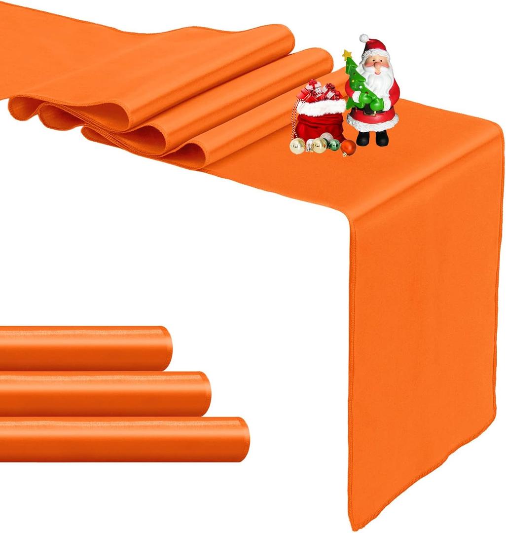 4-Pack Orange Satin Table Runner 12 x 108 Inch Long Bright and Smooth Silk Fabric Table Runner for Wedding Banquet Birthday Party Decoration