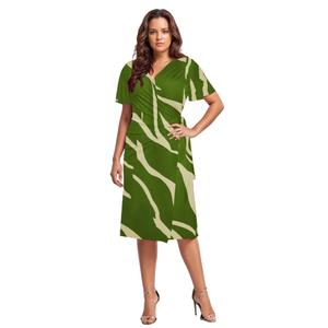 Hostoyo Plus Size Wrap Dress for Women Casual Black Dresses Soft Stretchy Knee-Length Sweetheart Neckline Work Party Wedding (Green, XL)