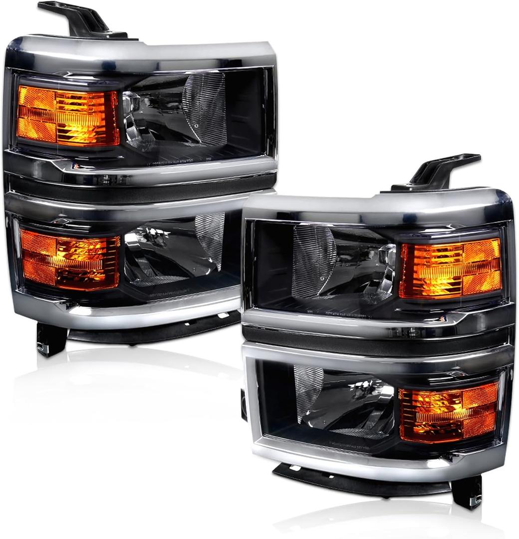 for 2014-2015 Chevy Silverado 1500 Pickup Headlights Assembly Black Housing Replacement Driver and Passenger Side Right and Left