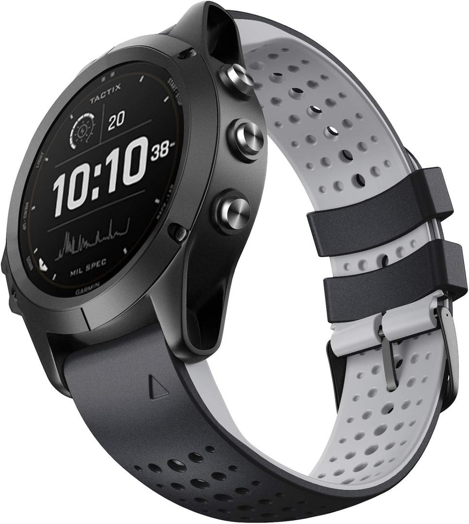 NotoCity for Fenix 6/Fenix 6 Pro 22mm Width Soft Silicone Band for Garmin Fenix 8/8 Pro 47mm/Fenix 7/Fenix 6/Fenix 5/Fenix 5 Plus/Fenix 6 Pro/Forerunner 935/945/955/965/Approach S60/S62 (Black-Gray)