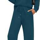 WIHOLL Women's Two Piece Sets Winter Long Sleeve Travel Outfits Fashion Lounge Tracksuit Fall Wide Leg Sweatpants Matching Sweat Set Blue S